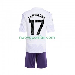 Maglie da Calcio Manchester United Alejandro Garnacho 17 Bambino Trasferta Tenuta 2025-2026 Maniche Corte