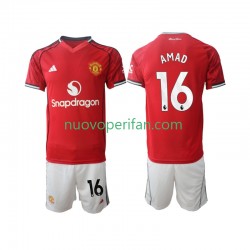 Maglie da Calcio Manchester United Amad Diallo 16 Bambino Prima Tenuta 2025-2026 Maniche Corte