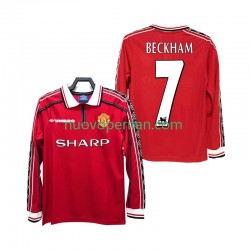 Maglie da Calcio Manchester United BECKHAM 7 Retro Uomo Prima Tenuta 1998 1999 Maniche Lunghe