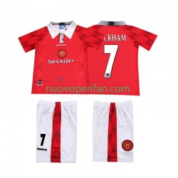 Maglie da Calcio Manchester United BECKHAM 7 1996 1997 Retro Bambino Prima Tenuta Maniche Corte