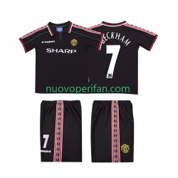 Maglie da Calcio Manchester United Beckham 7 Retro Bambino Trasferta Tenuta 1998 1999 Maniche Corte