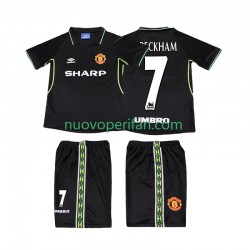 Maglie da Calcio Manchester United Beckham 7 Retro Bambino Alternativa Tenuta 1998 1999 Maniche Corte