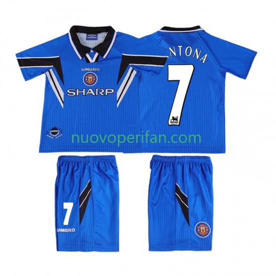 Maglie da Calcio Manchester United CONTONA 7 1996 Retro Bambino Alternativa Tenuta 1998 Maniche Corte