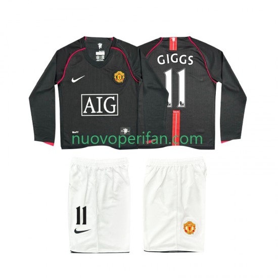 Maglie da Calcio Manchester United GIGGS 11 2007 Retro Bambino Trasferta Tenuta 2008 Maniche Lunghe