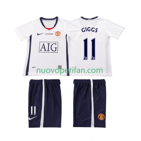 Maglie da Calcio Manchester United GIGGS 11 Champions League 2009 Retro Bambino Trasferta Tenuta 2008 Maniche Corte