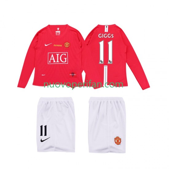Maglie da Calcio Manchester United GIGGS 11 Premier League 2009 Retro Bambino Prima Tenuta 2008 Maniche Lunghe