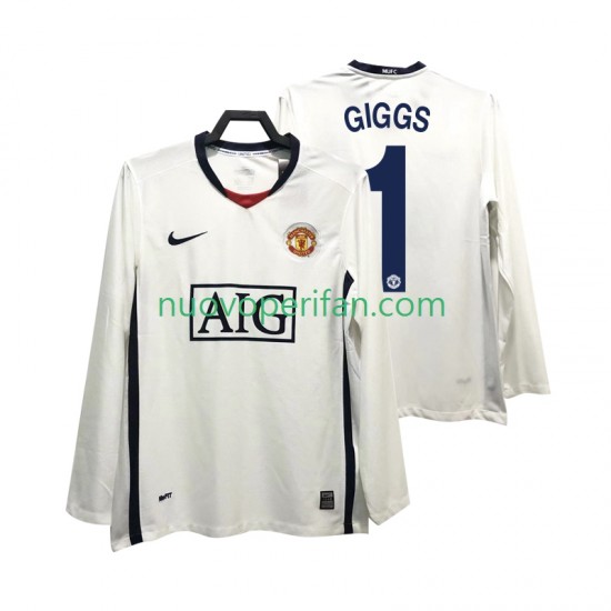 Maglie da Calcio Manchester United GIGGS 11 Premier League 2009 Retro Uomo Trasferta Tenuta 2008 Maniche Lunghe