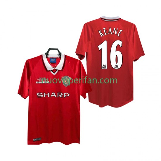 Maglie da Calcio Manchester United Keane 16 2000 Retro Uomo Prima Tenuta 1999 Maniche Corte
