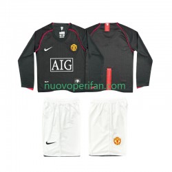 Maglie da Calcio Manchester United 2007 Retro Bambino Trasferta Tenuta 2008 Maniche Lunghe