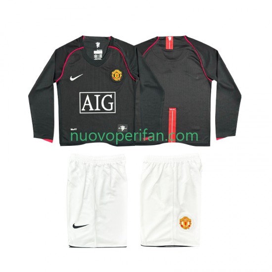 Maglie da Calcio Manchester United 2007 Retro Bambino Trasferta Tenuta 2008 Maniche Lunghe
