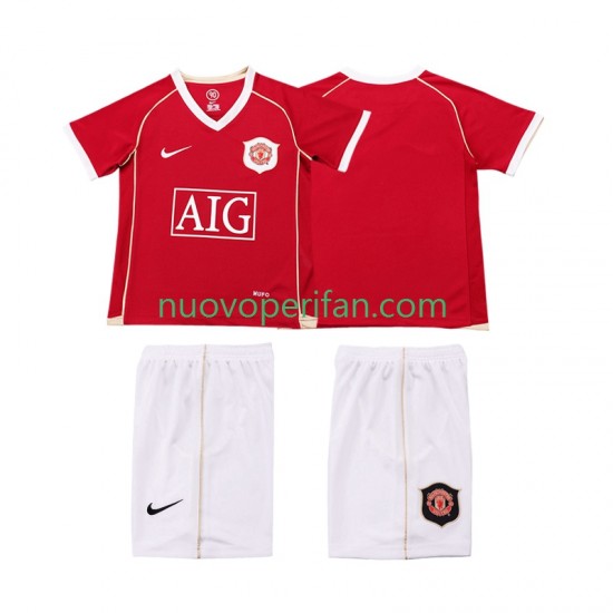 Maglie da Calcio Manchester United 2007 Retro Bambino Prima Tenuta 2006 Maniche Corte