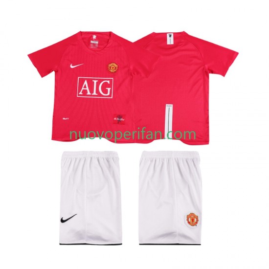 Maglie da Calcio Manchester United Premier League 2007 Retro Bambino Prima Tenuta 2008 Maniche Corte
