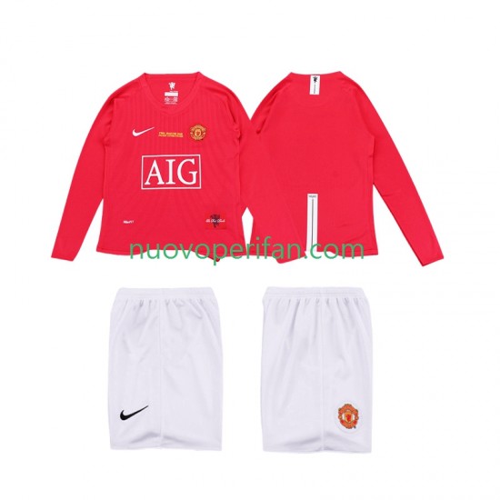Maglie da Calcio Manchester United Premier League 2009 Retro Bambino Prima Tenuta 2008 Maniche Lunghe