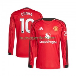 Maglie da Calcio Manchester United Matheus Cunha 10 Uomo Prima Tenuta 2025-2026 Maniche Lunghe