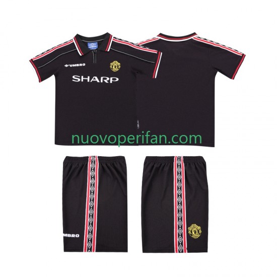 Maglie da Calcio Manchester United Retro Bambino Trasferta Tenuta 1998 1999 Maniche Corte