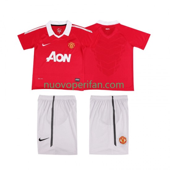 Maglie da Calcio Manchester United Retro Bambino Prima Tenuta 2011 2010 Maniche Corte