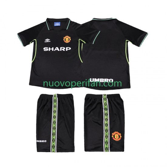 Maglie da Calcio Manchester United Retro Bambino Alternativa Tenuta 1998 1999 Maniche Corte