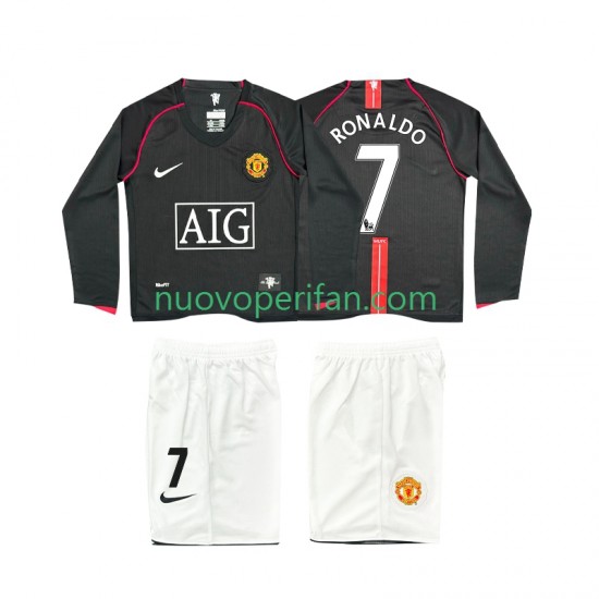 Maglie da Calcio Manchester United Ronaldo 7 2007 Retro Bambino Trasferta Tenuta 2008 Maniche Lunghe