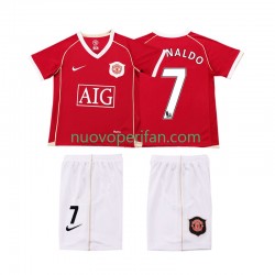 Maglie da Calcio Manchester United Ronaldo 7 2007 Retro Bambino Prima Tenuta 2006 Maniche Corte