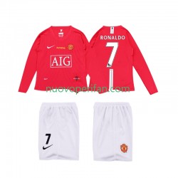 Maglie da Calcio Manchester United Ronaldo 7 Premier League 2009 Retro Bambino Prima Tenuta 2008 Maniche Lunghe