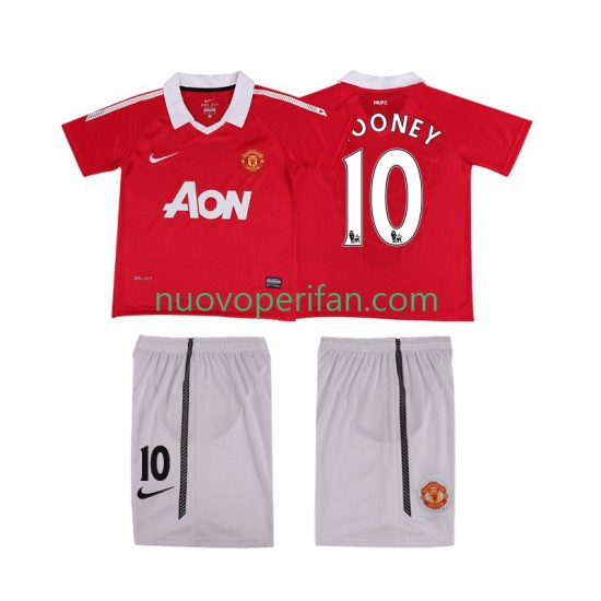Maglie da Calcio Manchester United Rooney 10 Retro Bambino Prima Tenuta 2011 2010 Maniche Corte
