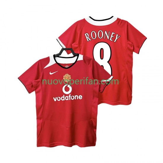 Maglie da Calcio Manchester United Rooney 8 2005 Retro Uomo Prima Tenuta 2006 Maniche Corte