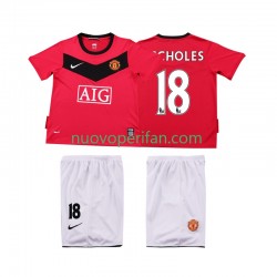 Maglie da Calcio Manchester United SCHOLES 18 2009 Retro Bambino Prima Tenuta 2010 Maniche Corte