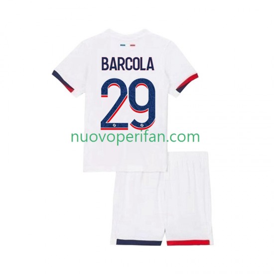 Maglie da Calcio Paris Saint-Germain Bradley Barcola 29 Bambino Trasferta Tenuta 2025-2026 Maniche Corte