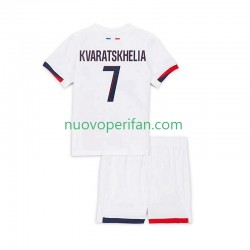Maglie da Calcio Paris Saint-Germain Khvicha Kvaratskhelia 7 Bambino Trasferta Tenuta 2025-2026 Maniche Corte