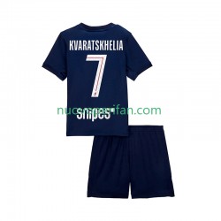 Maglie da Calcio Paris Saint-Germain Khvicha Kvaratskhelia 7 Bambino Prima Tenuta 2025-2026 Maniche Corte