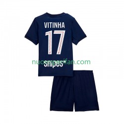 Maglie da Calcio Paris Saint-Germain Vitinha 17 Bambino Prima Tenuta 2025-2026 Maniche Corte