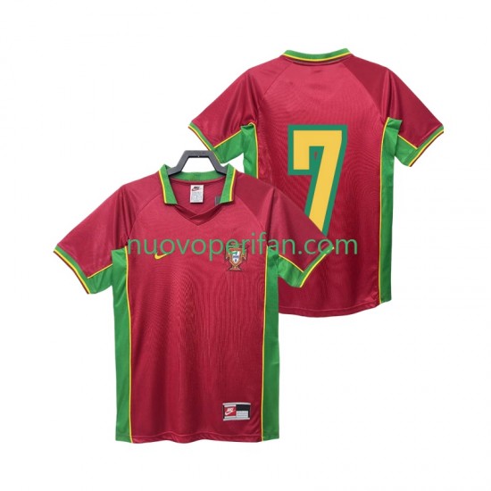 Maglie da Calcio Portogallo 7 Retro Uomo Prima Tenuta 1998 Maniche Corte