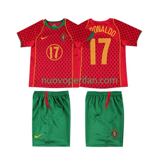 Maglie da Calcio Portogallo Cristiano Ronaldo 17 Retro Bambino Prima Tenuta 2004 Maniche Corte