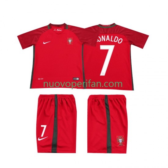 Maglie da Calcio Portogallo RONALDO 7 2016 Retro Bambino Prima Tenuta Maniche Corte