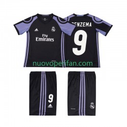 Maglie da Calcio Real Madrid BENZEMA 9 2016 2017 Retro Bambino Alternativa Tenuta Maniche Corte
