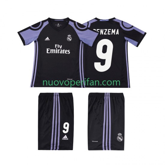 Maglie da Calcio Real Madrid BENZEMA 9 2016 2017 Retro Bambino Alternativa Tenuta Maniche Corte