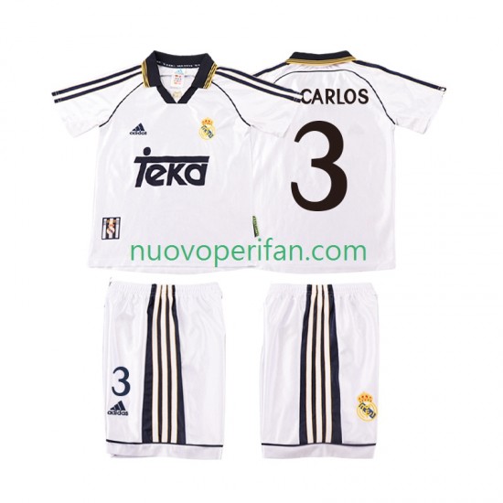Maglie da Calcio Real Madrid R CARLOS 3 2000 Retro Bambino Prima Tenuta 1998 Maniche Corte