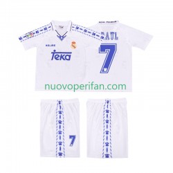 Maglie da Calcio Real Madrid RAUL 7 1996 1997 Retro Bambino Prima Tenuta Maniche Corte