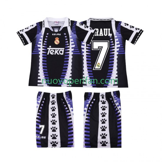Maglie da Calcio Real Madrid RAUL 7 1997 Retro Bambino Alternativa Tenuta 1998 Maniche Corte