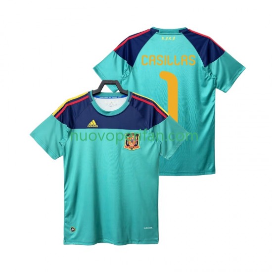 Maglie da Calcio Spagna Casillas 1 Portiere Retro Uomo Prima Tenuta 2010 Maniche Corte