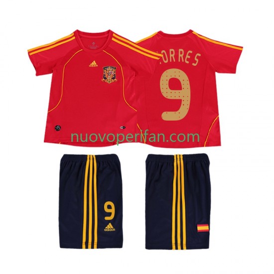 Maglie da Calcio Spagna TORRES 9 Retro Bambino Prima Tenuta 2008 Maniche Corte