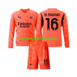 Maglie da Calcio AC Milan Mike Maignan 16 Portiere Bambino Quarta Tenuta 2024-2025 Maniche Lunghe