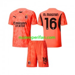 Maglie da Calcio AC Milan Mike Maignan 16 Portiere Bambino Quarta Tenuta 2024-2025 Maniche Corte