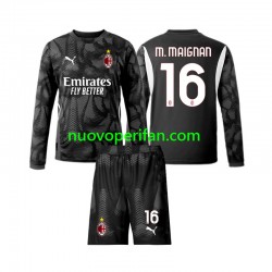 Maglie da Calcio AC Milan Mike Maignan 16 Portiere Bambino Prima Tenuta 2024-2025 Maniche Lunghe