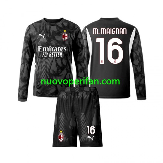 Maglie da Calcio AC Milan Mike Maignan 16 Portiere Bambino Prima Tenuta 2024-2025 Maniche Lunghe