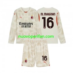 Maglie da Calcio AC Milan Mike Maignan 16 Portiere Bambino Alternativa Tenuta 2024-2025 Maniche Lunghe