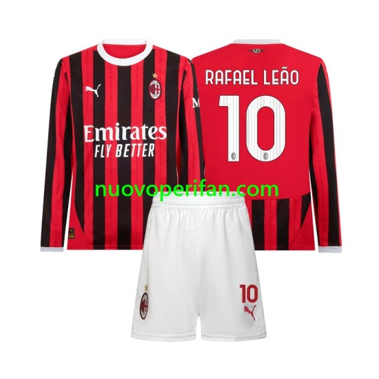 Maglie da Calcio AC Milan Rafael Leao 10 Bambino Prima Tenuta 2024-2025 Maniche Lunghe