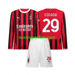 Maglie da Calcio AC Milan Youssouf Fofana 29 Bambino Prima Tenuta 2024-2025 Maniche Lunghe