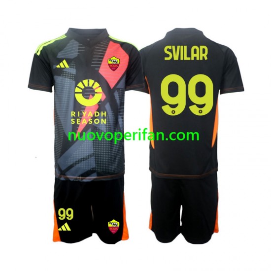Maglie da Calcio AS Roma Mile Svilar 99 Portiere Bambino Prima Tenuta 2024-2025 Maniche Corte