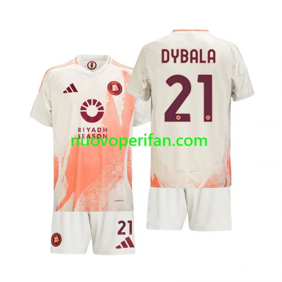 Maglie da Calcio AS Roma Paulo Dybala 21 Bambino Trasferta Tenuta 2024-2025 Maniche Corte